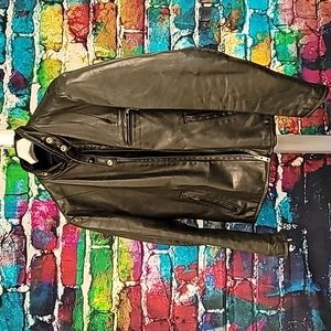 Vintage 1950's Womens Black Distressed Leather Biker Zip-Up Motorcycle Jacket
